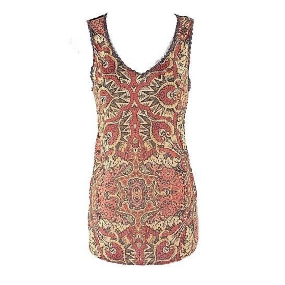 Open Gates Size S Orange Black Multi Ric Rac Trim Back Rayon Spandex Top - Picture 6 of 6